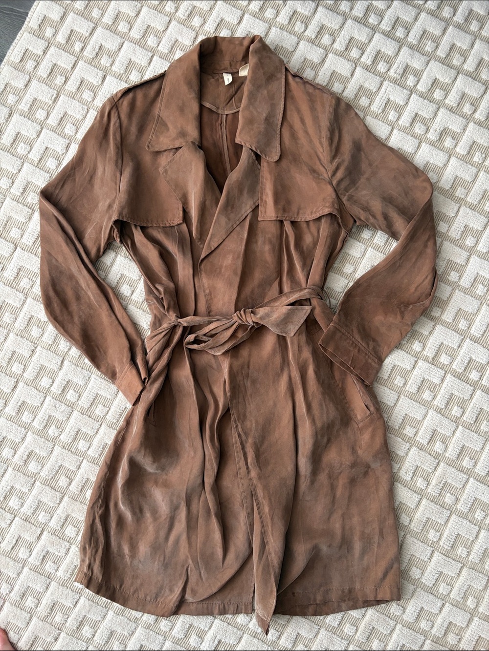 Moth Women’s Brown faux Suede Trench Coat with Tie Belt Size L
